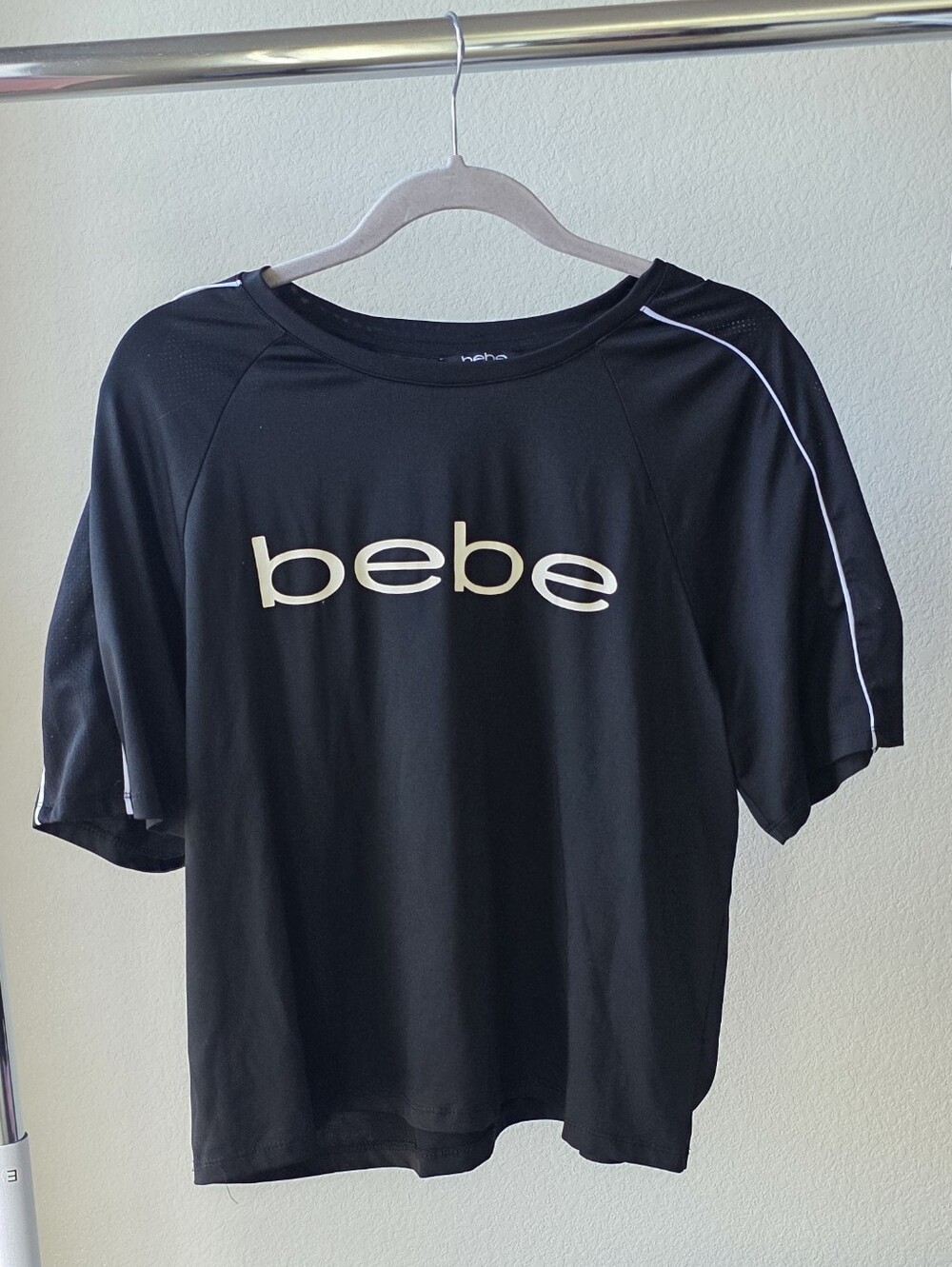 bebe Sport  Black Logo Short Sleeve Tee Size L